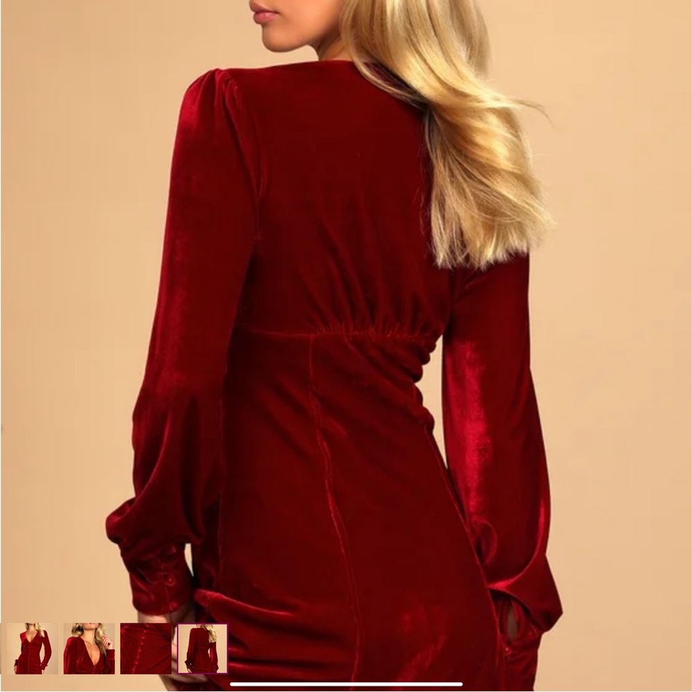 Lulu's Red Ruched Bodycon Dress with Bishop Sleeves
